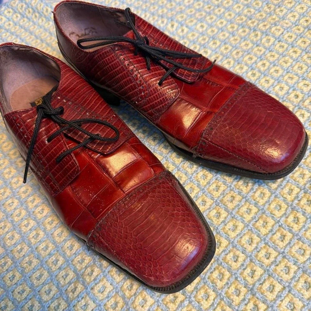 Stacy Adams Mens Red Snake Skin Leather Square Toe Dress Shoes 9.5 24131-234